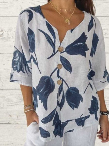 Tops Summer Women's New Print And Blouses Fashion V Neck Short Sleeve Holiday Party Casual Shirt Women's Clothing