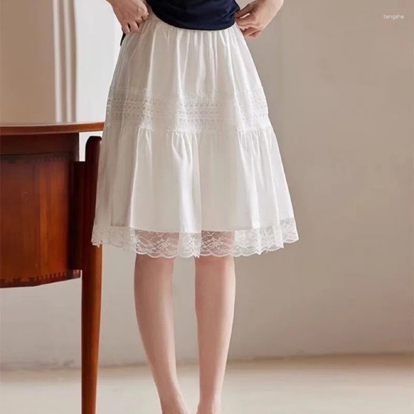 Skirts Summer White All Match Sweet Patchwork Pleated Skirt With High Waist And Lace Temperament Short