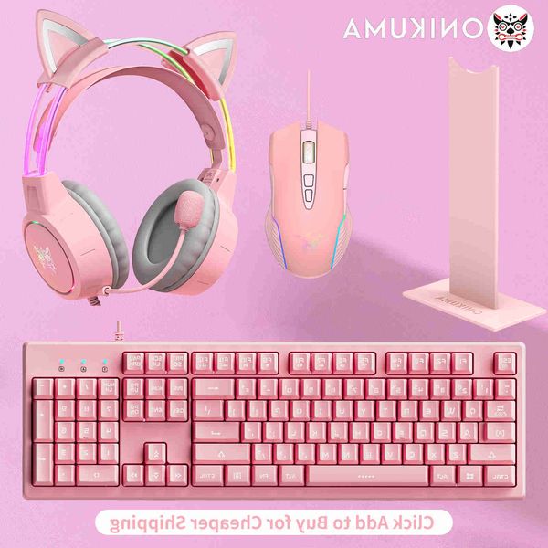 ONIKUMA Gaming Headphones Esports Package with Dynamic RGB Light Detachable Cat Ears Mouse Holder Wired Headset with Mic Gamer T260608PQJW