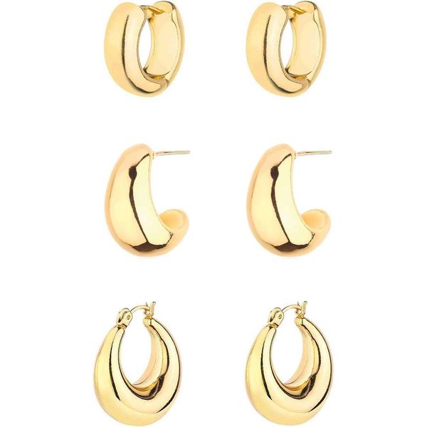 Chunky Earrings For Women, 14K Gold Plated Twisted Huggie H…