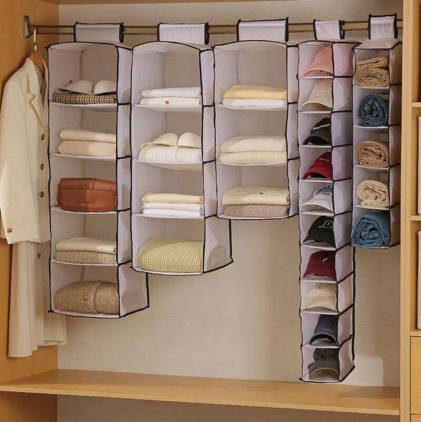 1PC Non-woven Hanging Bag Wardrobe Collapsible Interlayer Storage Shelves for Clothes Hats Bags Closet Organizer 26W0609