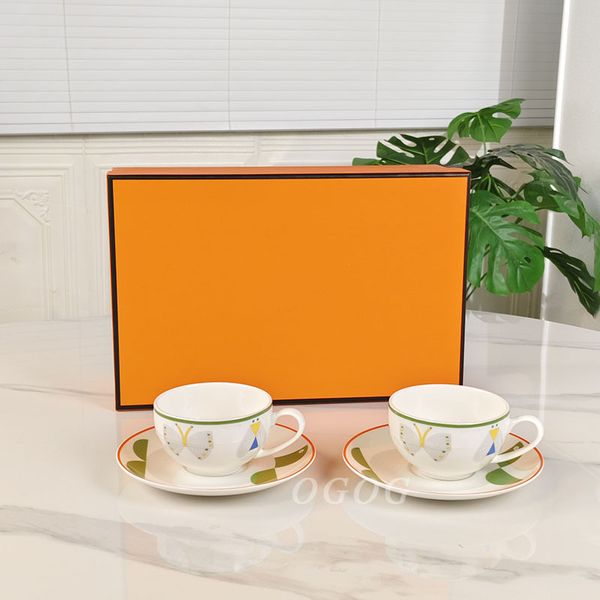 Lithographic decorative coffee cup light luxury bone china cup saucer coffee afternoon tea cup saucer set
