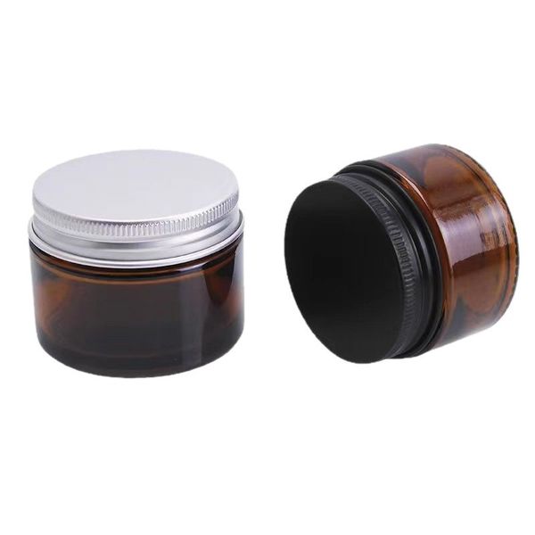 Frosted Amber Glass Cosmetic Cream Jars With Black Metal Lids 5g 15g 30g 50g Empty Face Eye Skincare Containers