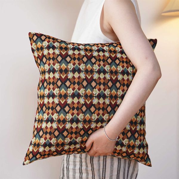 Diamond-patterned burgundy ethnic-style throw pillow classical throw pillow for decoration in guesthouses inns and sofas L260606