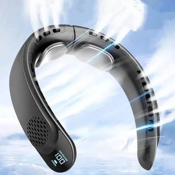 Quad-Core USB Neck Fan Vaneless n Easy Control 4000mAh Digital display for Outdoor Portable Fan Summer Gift 260530