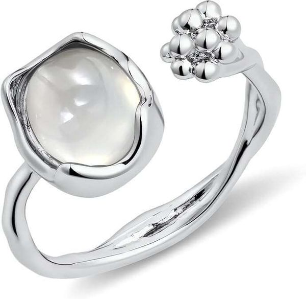 Moonstone Ring For Women, Adjustable Open Band Index Finger Ring, Minimalist St…