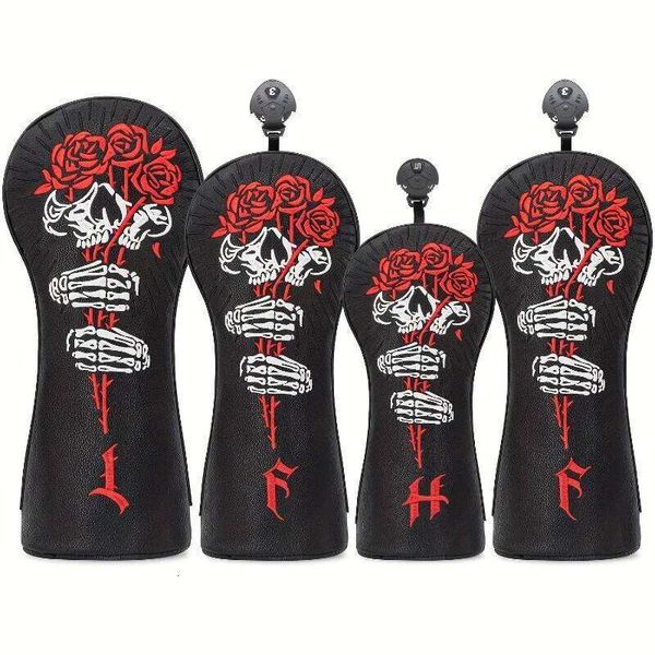 Golf headgear designed with roses skulls, golf club accessories, dust-proof and durable, protecting the ball head J260611