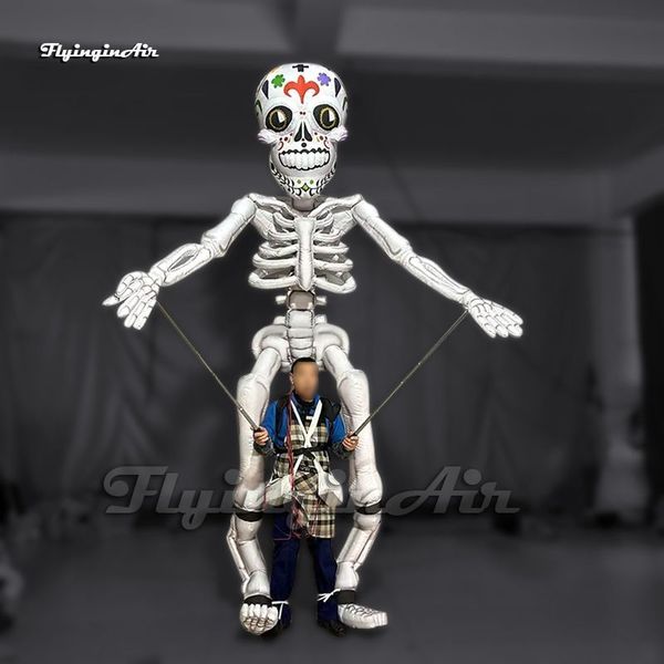3.5m height (11.5ft) Funny Halloween Parade Performance Walking Inflatable Skeleton Puppet Blow Up La Catrina For Dia De Muertos Event