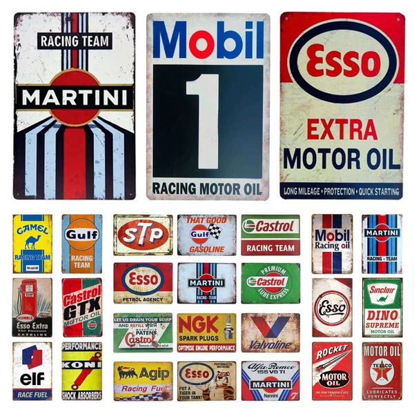 HD Metal Tin Vintage Racing & Motor Oil Wall Decor Retro Martini Mobil Esso Castrol Gas Station Sign for Garage Man Cave W260611