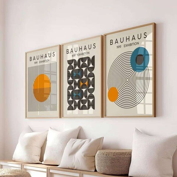 Blue & Yellow Wavy Line Abstract Canvas Mid Century Geometric Wall Art Poster for Modern Living Room Home Decor 26L0611