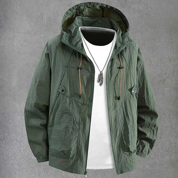 Mens Casual Lightweight Summer Breathable UPF50 UV Hooded Coat Male Minimalist Trendy Camping Fishing Skin Windbreaker M260612