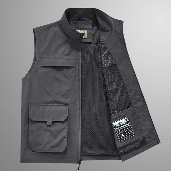 Cardigan Mens Outdoor Multi-Pocket Open Collared Vest Pure Color Simple Sleeveless Shoulder Pad Fishing Vest Top Sport Vest M260612