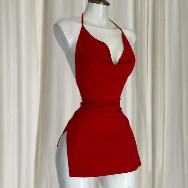 V-Neck Suspender Nightdress with Slit Back