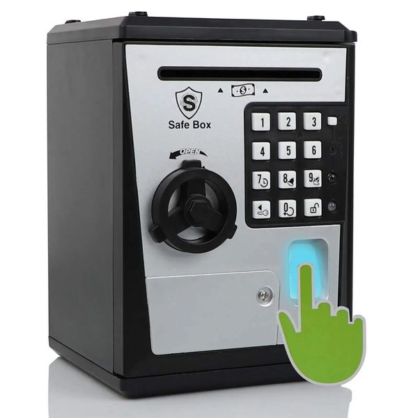 Luxury Designer Decor ATM Savings Bank For Real Money Electronic Voice Piggy Banks Fingerprint Password Kids room Safe Box Cool Stuff Gift D 09