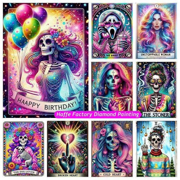 Tarot Card Woman Art Diamond Painting Kits Gothic Sugar Skull Girl Mosaic Cross Stitch Handmade Gift Home Decor 26L0612