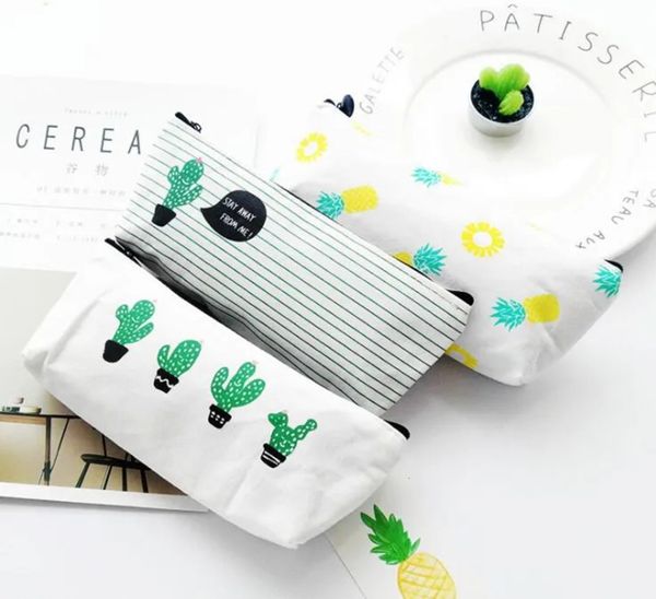 Bulk Office Supplies Wholesale Cactus Pencil Case Canvas Supplies Kawaii Stationery Estuches School Cute school Kalem Kutusu Pencilcase Free Shipping 08