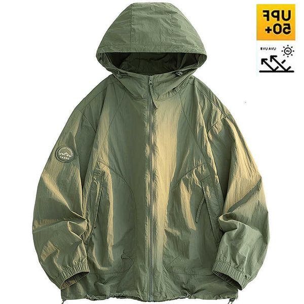 Sunscreen Hooded Summer Mens UPF50 Ultra Thin Zipper Pocket Windbreaker Elastic Cuffs Outdoor Hiking Fishing Skin Coats M260621