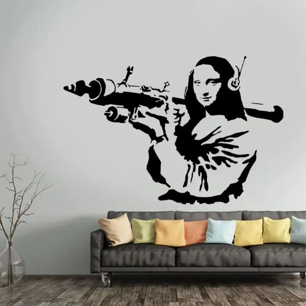 Luxury Designer Decor Banksy Vinyl Wall Decal Mona Lisa Rocket Launcher, Davinci Art room Graffiti Sticker Decoration For Home 44