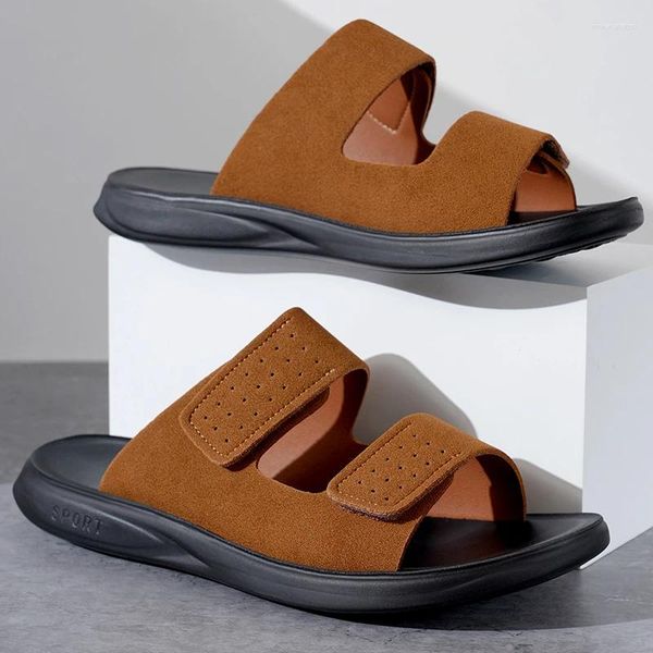 Sandals High Quality Men's Casual Leather Outdoor Shoes Classic Summer Soft Bottom SlippersSli Big Size 38-48 Slippers Lightweight Flats
