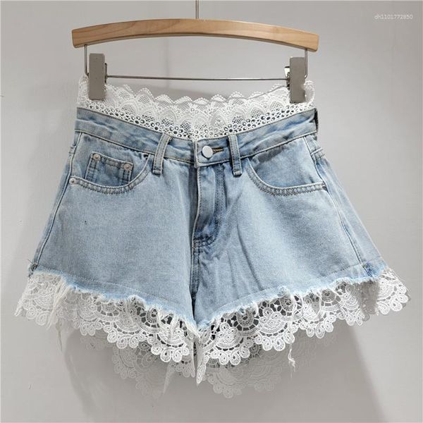 Women's Shorts Designed Lace Slimming Girl Denim For Women Stylish And Personalized Age-Reducing Versatile High-Waisted Wide-Leg Pants