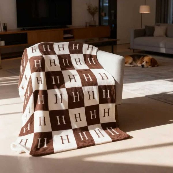 Letter Grid Blanket Plush Blanket Fleece Blanket Cozy Throw Blanket for Couch Bed Gift for Home Picnic Travel blankets for beds D260612