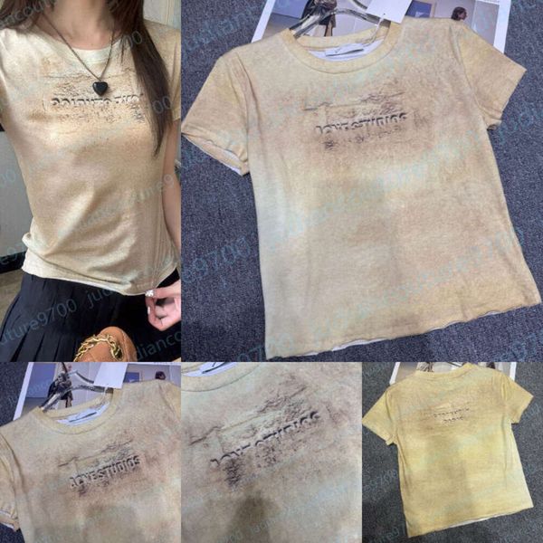 tops women designer Cropped T Shirt Vintage Washed Letter Brand Logo Print Crew Neck Short Sleeve Slim Fit Fashion Y2K Streetwear Designer clothes Summer Top