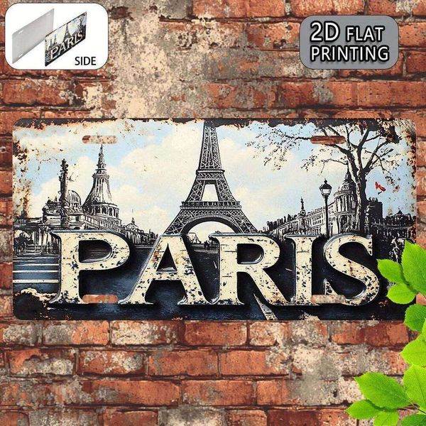 2D Flat Printing, 1pc, Paris Vintage Metal Aluminum License Plate, Decorative Sign and Plaque(15x30cm), only for decoration 26L0613