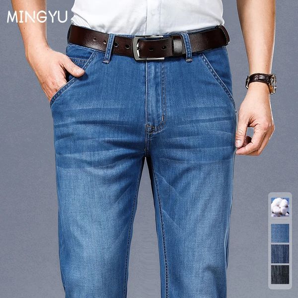 Clothing High Quality Summer Cotton Men's Jeans Classic Business Straight Denim Black Pants Work Trouser Male Plus size 40