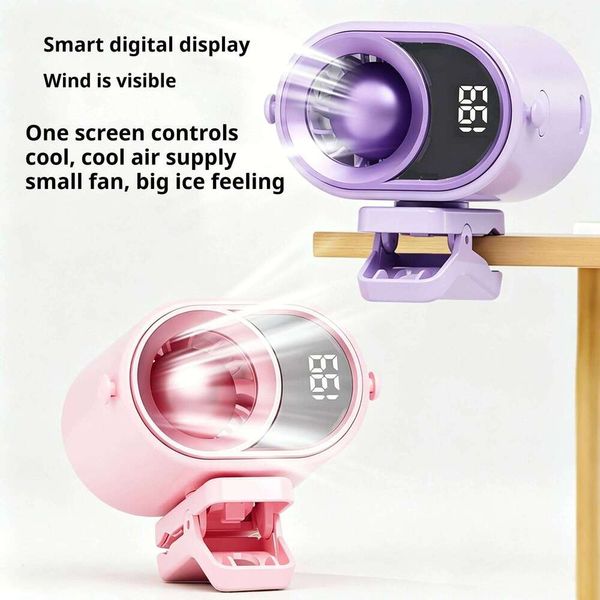 Portable Clip-on Turbo Fan with Digital Display & Night Light, easy to carry, perfect for travel