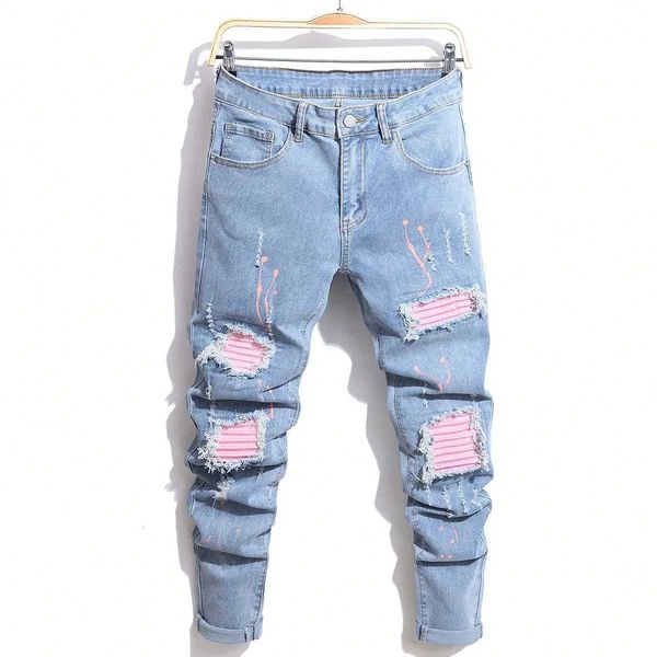 Mens Jeans Cool Ripped Skinny Trousers Stretch Slim Denim Pants Patchwork Hip Hop Black Blue Casual Jogging Jeans for Men T260410