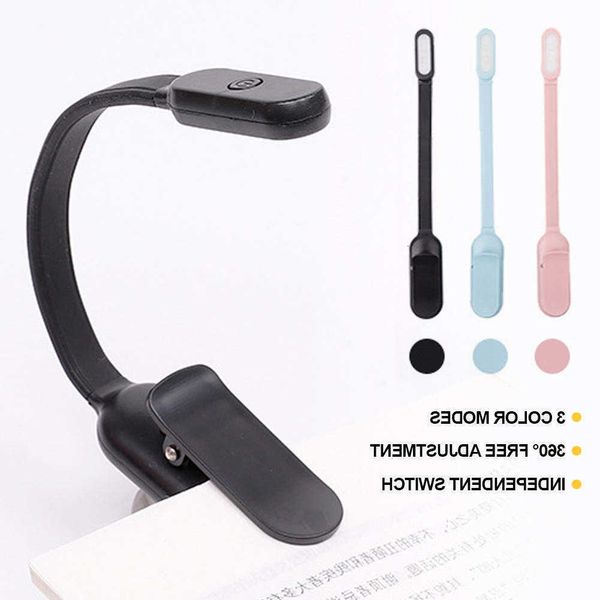 Mini LED Book Night USB 3 Light Color Adjustable Brightness Clip-On Study Reading Lamp Rechargeable for Travel Bedroom Reading M260613