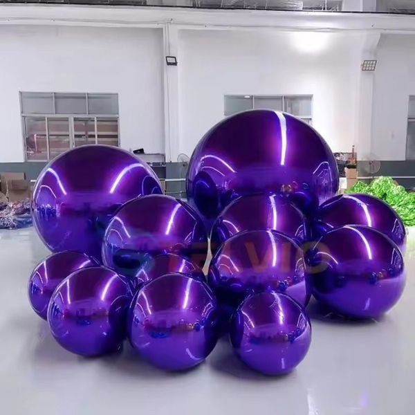 Purple Inflatable Mirror Ball Metallic Disco Mirror Balloon Air Sealed PVC Hanging Spheres For Party Event Decoration