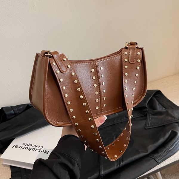 bags women's new vintage fashion studded biker-style crossbody with wide shoulder strap versatile underarm bag