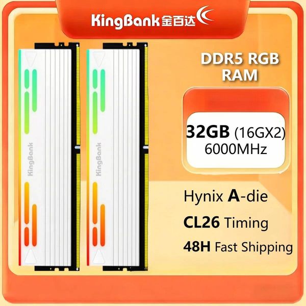 KingBank Origina DDR5 RGB RAM 16GBX2 6000MHz Hynix Chip A-die CL26 High Performance for Desktop PC Memory