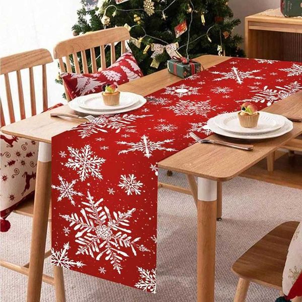 Christmas Snowflakes Table Runner Christmas Decorations for Home 2025 Xmas Tablecover Winter Holiday Kitchen Dining Table Decor L260616