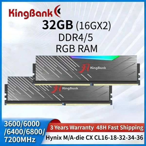 KingBank Ram DDR5 RGB 16GBX2 3600/6000/6400/6800/7200MHz Hynix A/M-die CL16-18-32-34-36 Desktop Gaming Memory