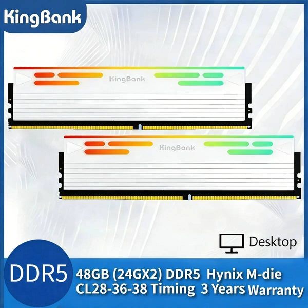 Original KingBank RAM DDR5 RGB 24Gx2 6000/7600/8000/8400MHz CL28-36-38 Hynix Chip Desktop Gaming Memory with Black Heat Sink