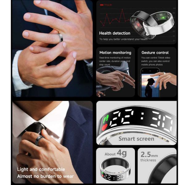 Sr08 Smart Ring Display Screen Tiktok Heart Rate Sleep Health Monitoring Black Technology Samrtring