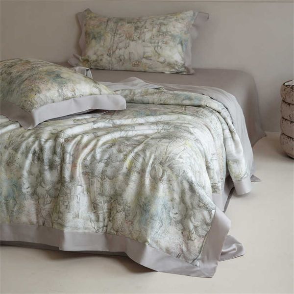 Pattern Floral Lyocell Summer Cooling Quilt Breathable Air Condition Blanket Soft Skin-friendly Lightweight Comforter All Season D260616