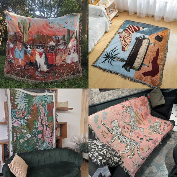 Beach Pink Blankets for Sofa Jacquard Leopard Blanket Knitted Throw Bedspread Cover Tapestry Home D Y260616