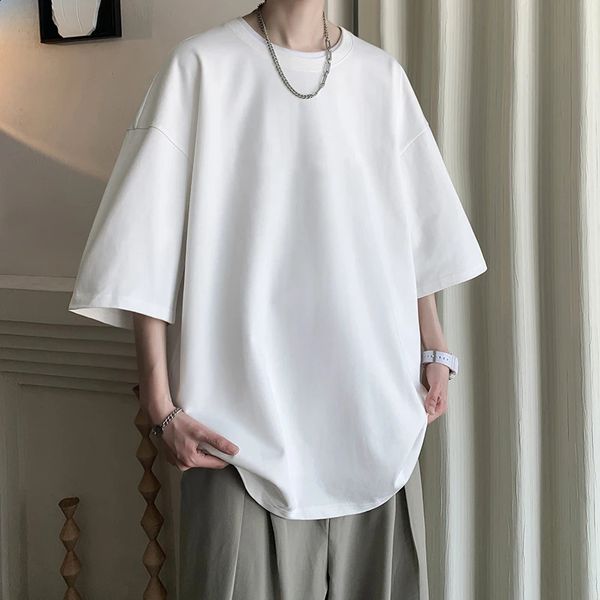 Summer Cotton T-shirts Men Solid Casual Tees Men's Loose Short Sleeve Tops Fashion White Blue T Shirt Male Clothing Plus Size 5XL