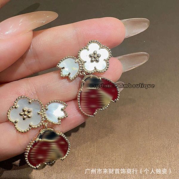 Designer Jewelry vanes cleeefi earring High Quality Versatile Four Leaf Clover Five Flower Ladybug Open Wings Red Agate Earrings