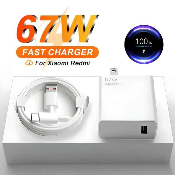 US Plug 6A 67W Ultra Fast Charger for Xiaomi 10T 11 12 Lite 13T Redmi Note 10 11T 12T 13 POCO X4 X5 F5 Type C USB Charging Cable dsmythur