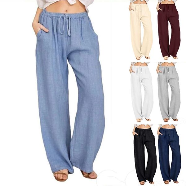 Women's Cotton Linen Pants Fashion Harajuku Trousers Girl Oversized Wide Leg Pants Loose Elastic Waist Jogger Pants Woman Clothing