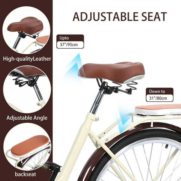 Mountain Bike Bikes 26 Inch Adult Cruiser For Women 7 Speed City Bike With Basket Adjustable Seat Handlebar Anti-S se mtb Tires V-Brakes Bicycle Road Carbon hu new