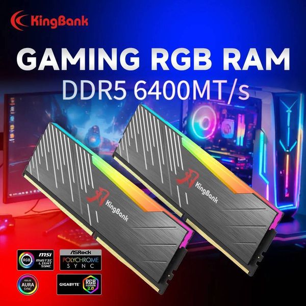 KingBank KRRB 32GB DDR5 RAM Kit 2x16GB RGB 6400MHz 14V Intel XMP 30 Computer Memory 288-Pin CL32-39-39-80 Hynix M die Black