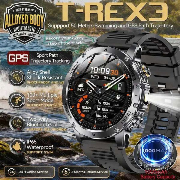 2025 New Military T-Rex 3 Ultra 1000mAh Battery Smart Watch IP68 Waterproof Flashlight Heart Rate Sports tracker Smartwatch Men J260617