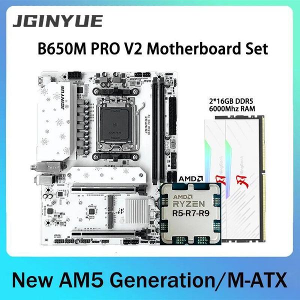 JGINYUE B650 Motherboard Set Support AMD Ryzen7000/8000/9000 Series 216GB DDR5 RAM M2 NVME PCIE40 B650M Pro V2 M-ATX No-Wifi