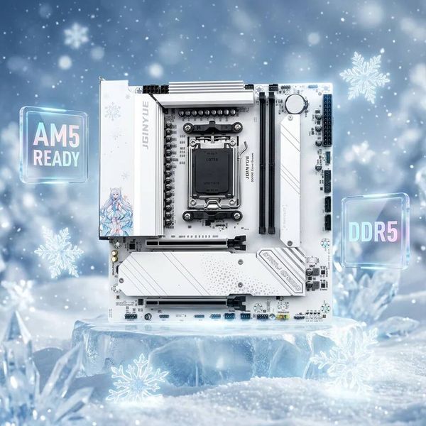 JGINYUE B650M Snow Dream Motherboard AM5 DDR5 for AMD Ryzen 7000/8000/9000 Series CPU 19-Phase Power WiFi 6 White Gaming