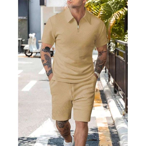 Men 2piece Quarter Zip 3D Print Men's Sweatsuit Summer Zipper Polo Shirt + Shorts 2pcs Sets Man Clothing Tracksuit Set J260617